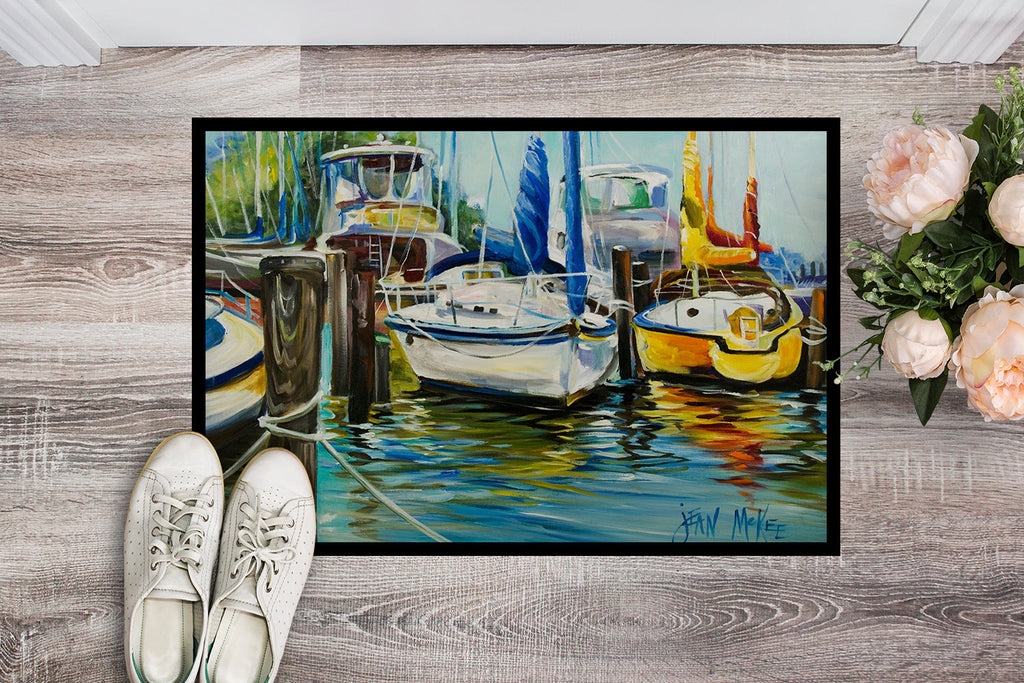Yellow boat II Sailboat Doormat Indoor Outdoor 24H X 36W Front Door Mat Rugs for Entryway, Non Slip Washable Low Pile,