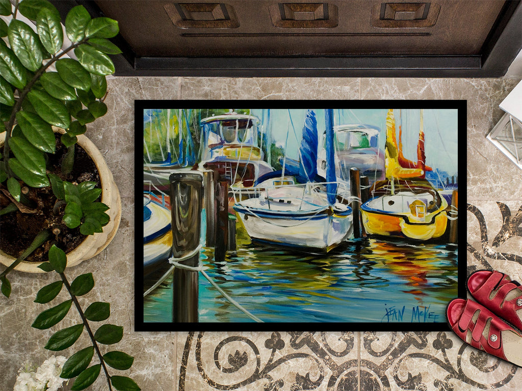 Yellow boat II Sailboat Doormat Indoor Outdoor 24H X 36W Front Door Mat Rugs for Entryway, Non Slip Washable Low Pile,