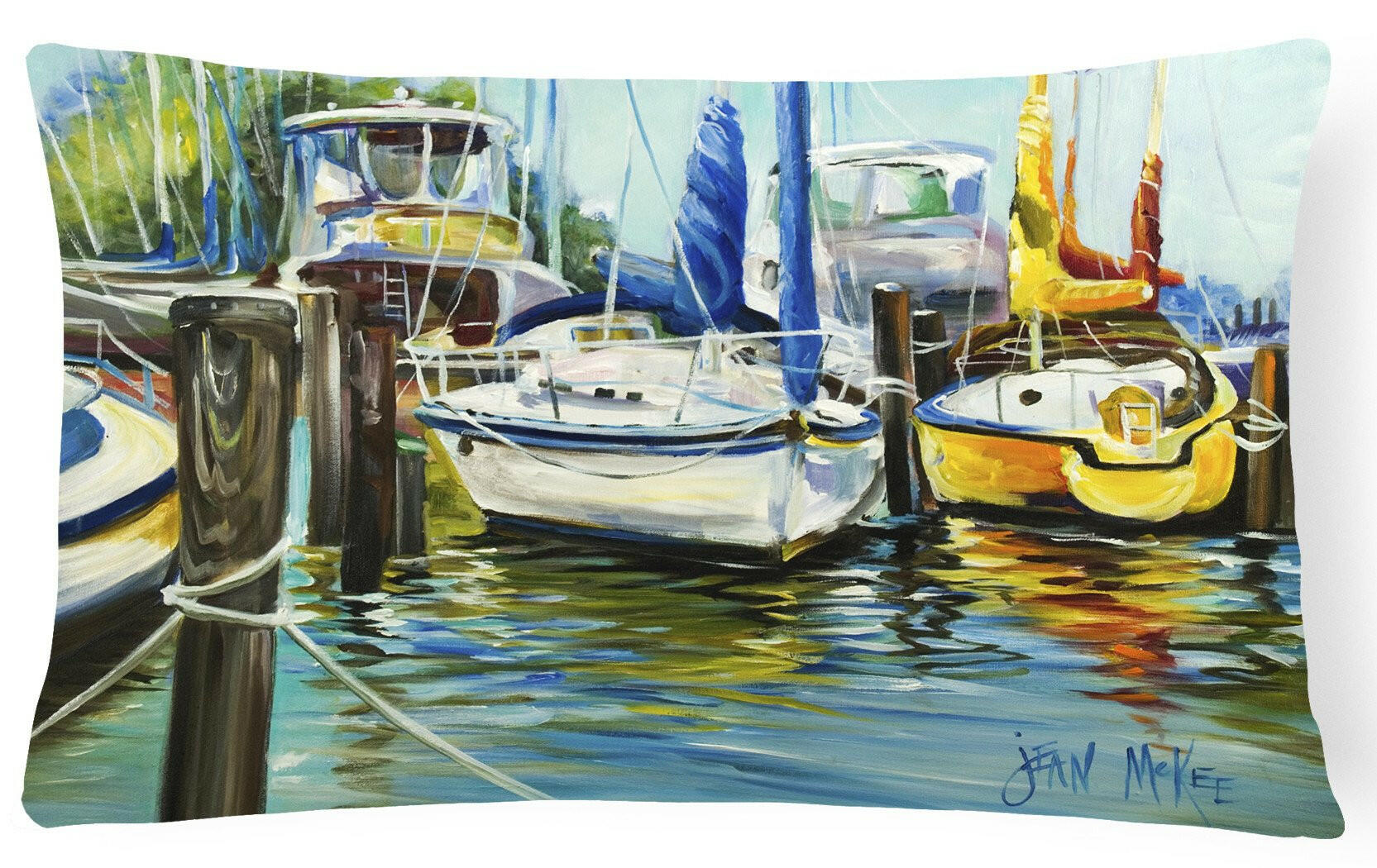 Yellow boat II Sailboat Decorative Throw Pillow 12x16 Indoor Outdoor Accent Cushion, Fabric Cover with Insert for Sofa, Bed, Porch & Living Room