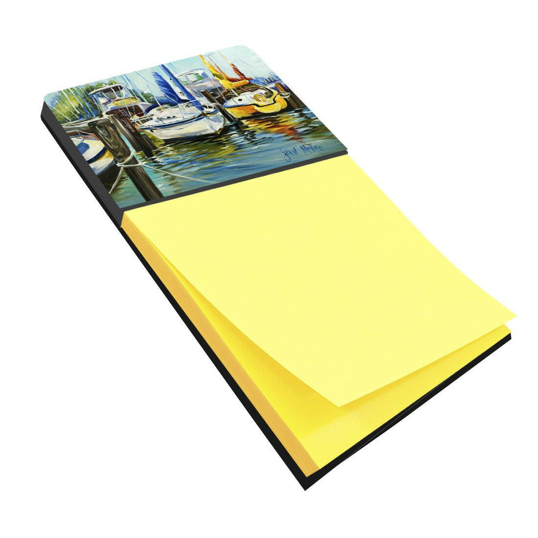 Yellow boat II Sailboat Watercolor Sticky Note Holder Refillable Dispenser Desk Accessory 3x3 Pad Gift