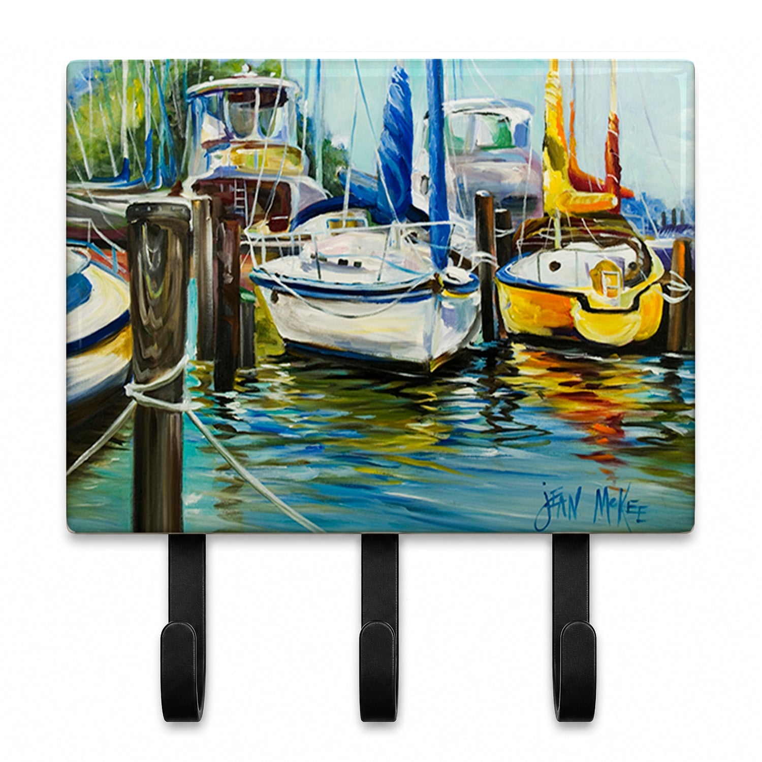 Yellow boat II Sailboat Leash or Key Holder Wall Hooks, Coat Rack Wall Mount, for Hanging Keys, Towels, Aprons, Leashes