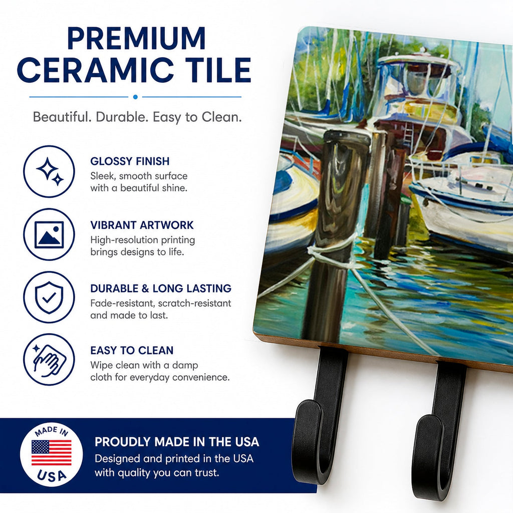 Yellow boat II Sailboat Leash or Key Holder Wall Hooks, Coat Rack Wall Mount, for Hanging Keys, Towels, Aprons, Leashes