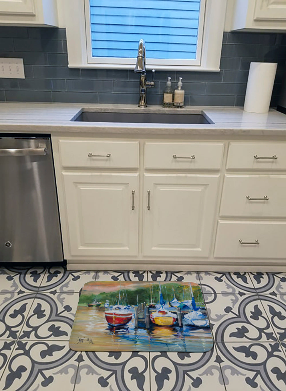 Up the Creek Sailboat Memory Foam Kitchen Mat Machine Washable Anti-Fatigue Cushion Comfort Bath or Kitchen Rug