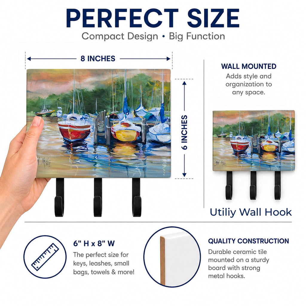 Up the Creek Sailboat Leash or Key Holder Wall Hooks, Coat Rack Wall Mount, for Hanging Keys, Towels, Aprons, Leashes