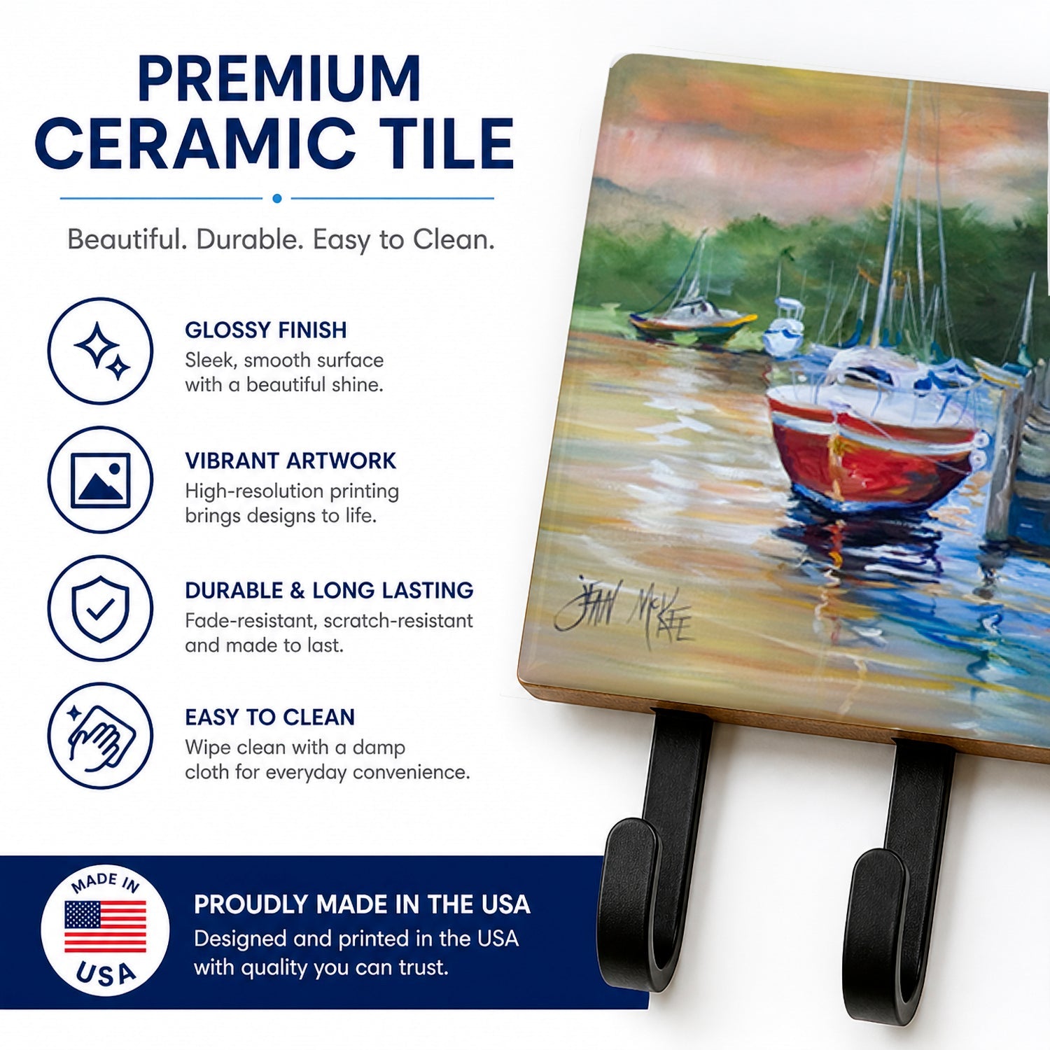Up the Creek Sailboat Leash or Key Holder Wall Hooks, Coat Rack Wall Mount, for Hanging Keys, Towels, Aprons, Leashes