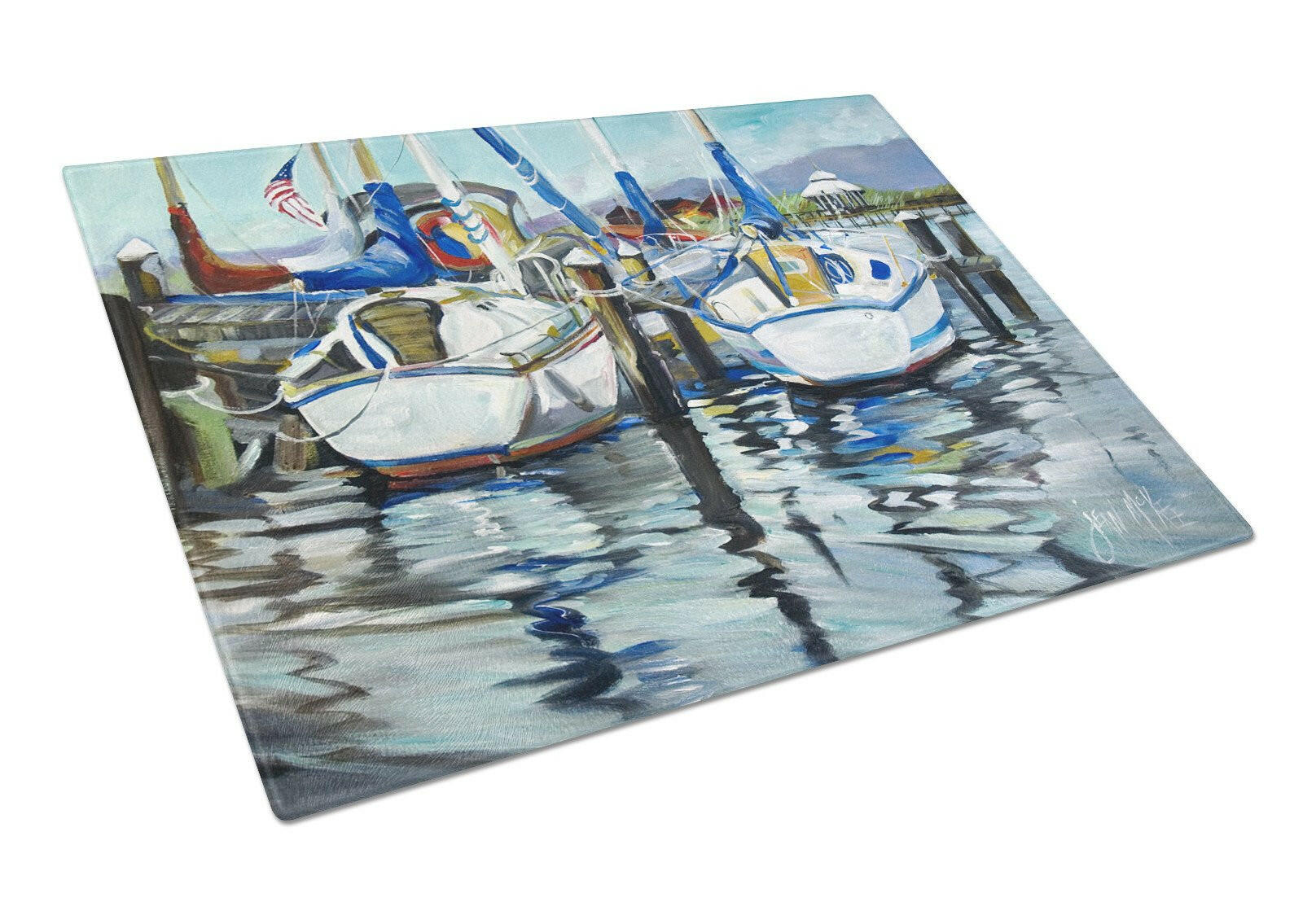 Tourquoise Bay Sailboat Cutting Board Tempered Glass Kitchen Cutting Surface, Heat Resistant Chopping, Non-Slip Feet, Food Prep & Serving