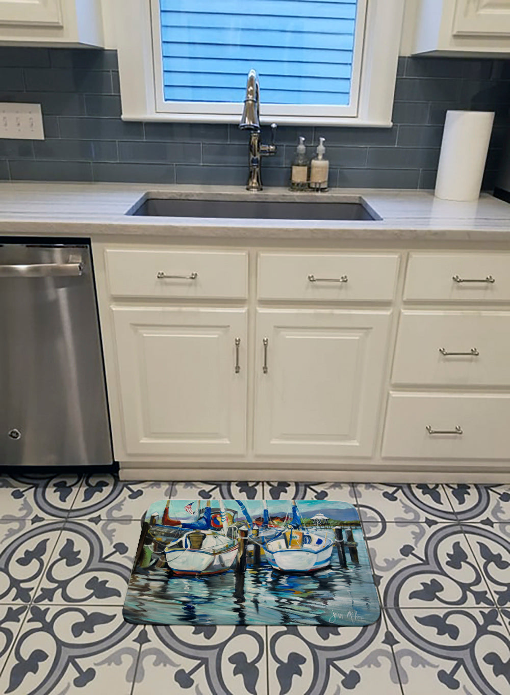 Tourquoise Bay Sailboat Memory Foam Kitchen Mat Machine Washable Anti-Fatigue Cushion Comfort Bath or Kitchen Rug