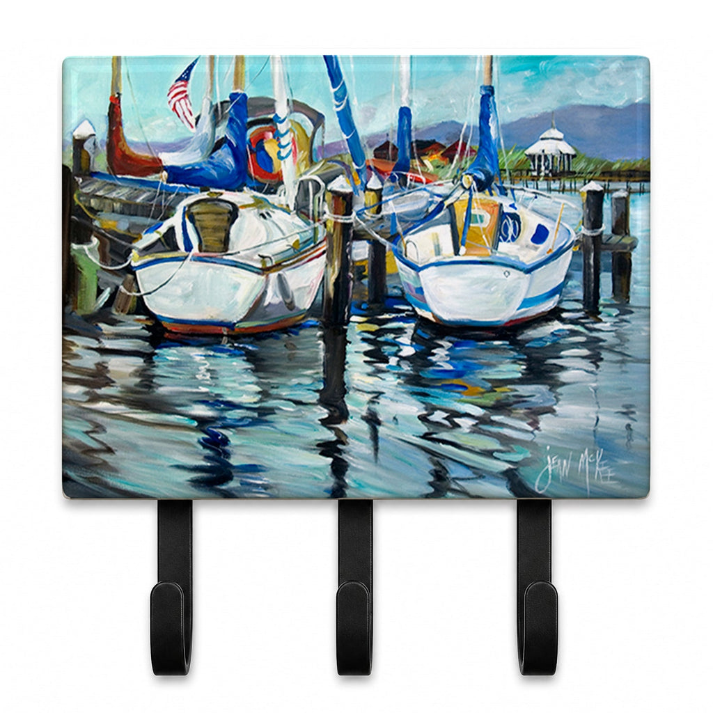 Tourquoise Bay Sailboat Leash or Key Holder Wall Hooks, Coat Rack Wall Mount, for Hanging Keys, Towels, Aprons, Leashes