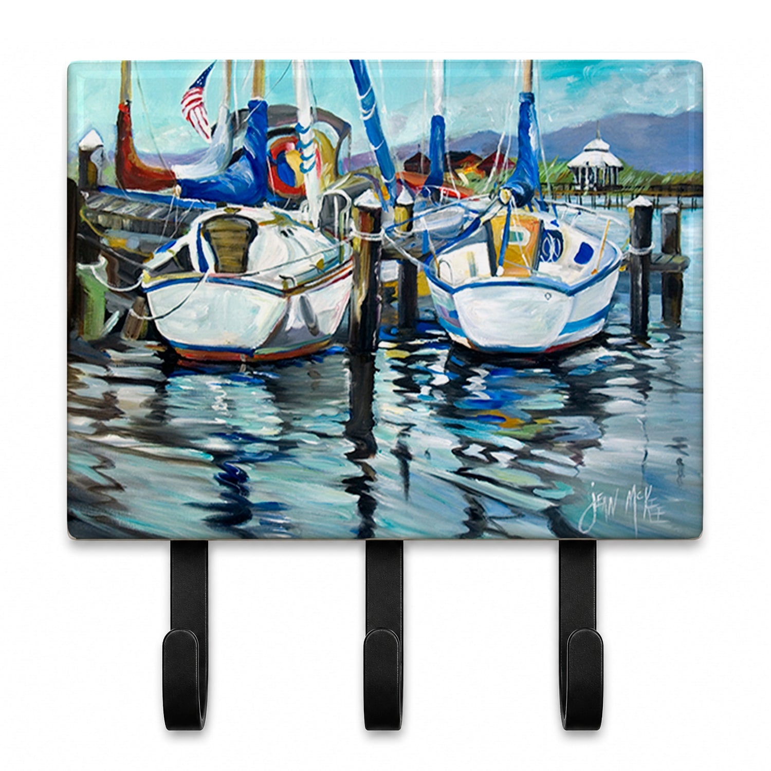 Tourquoise Bay Sailboat Leash or Key Holder Wall Hooks, Coat Rack Wall Mount, for Hanging Keys, Towels, Aprons, Leashes