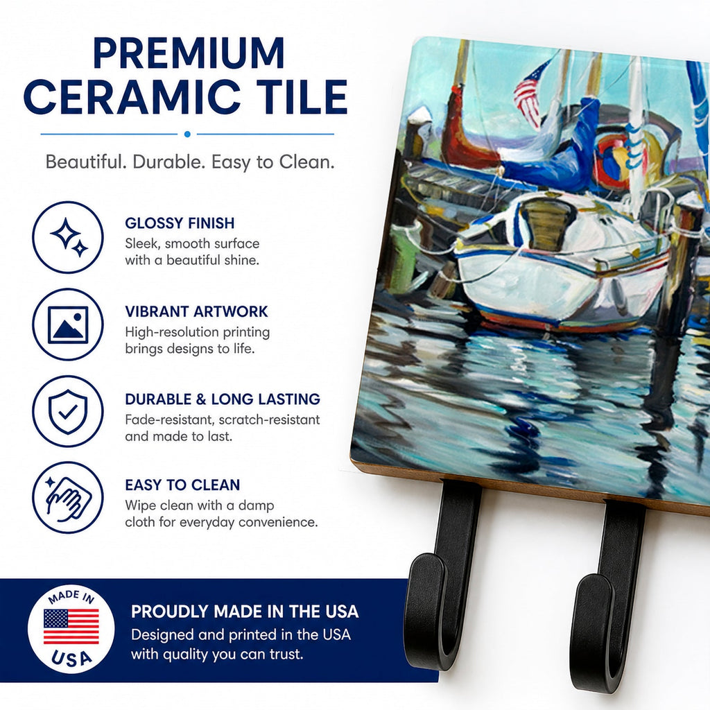 Tourquoise Bay Sailboat Leash or Key Holder Wall Hooks, Coat Rack Wall Mount, for Hanging Keys, Towels, Aprons, Leashes