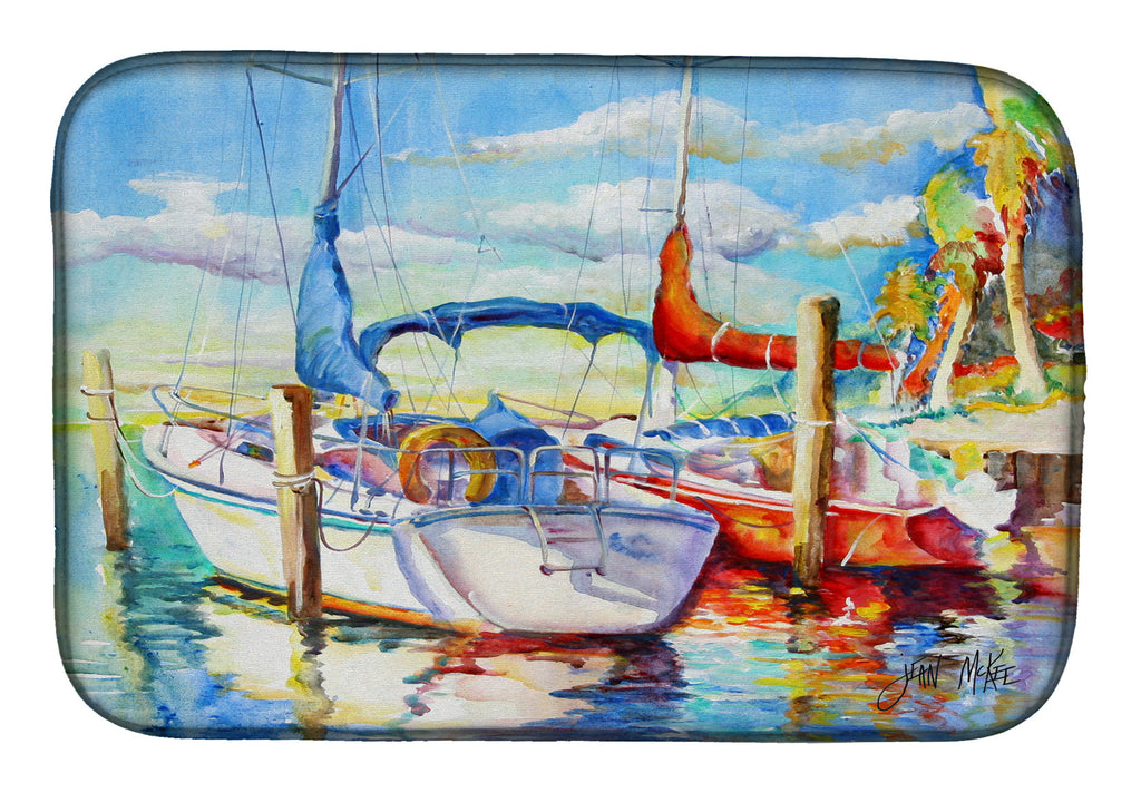 Towering Q Sailboat Dish Drying Mat Absorbent Dish Drying Mat Pad for Kitchen Counter Dish Drainer Mat for Countertop, 14 x 21", Multicolor