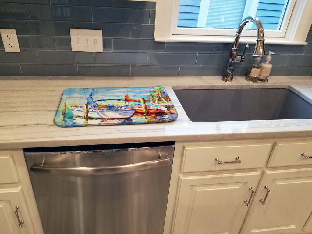 Towering Q Sailboat Dish Drying Mat Absorbent Dish Drying Mat Pad for Kitchen Counter Dish Drainer Mat for Countertop, 14 x 21", Multicolor