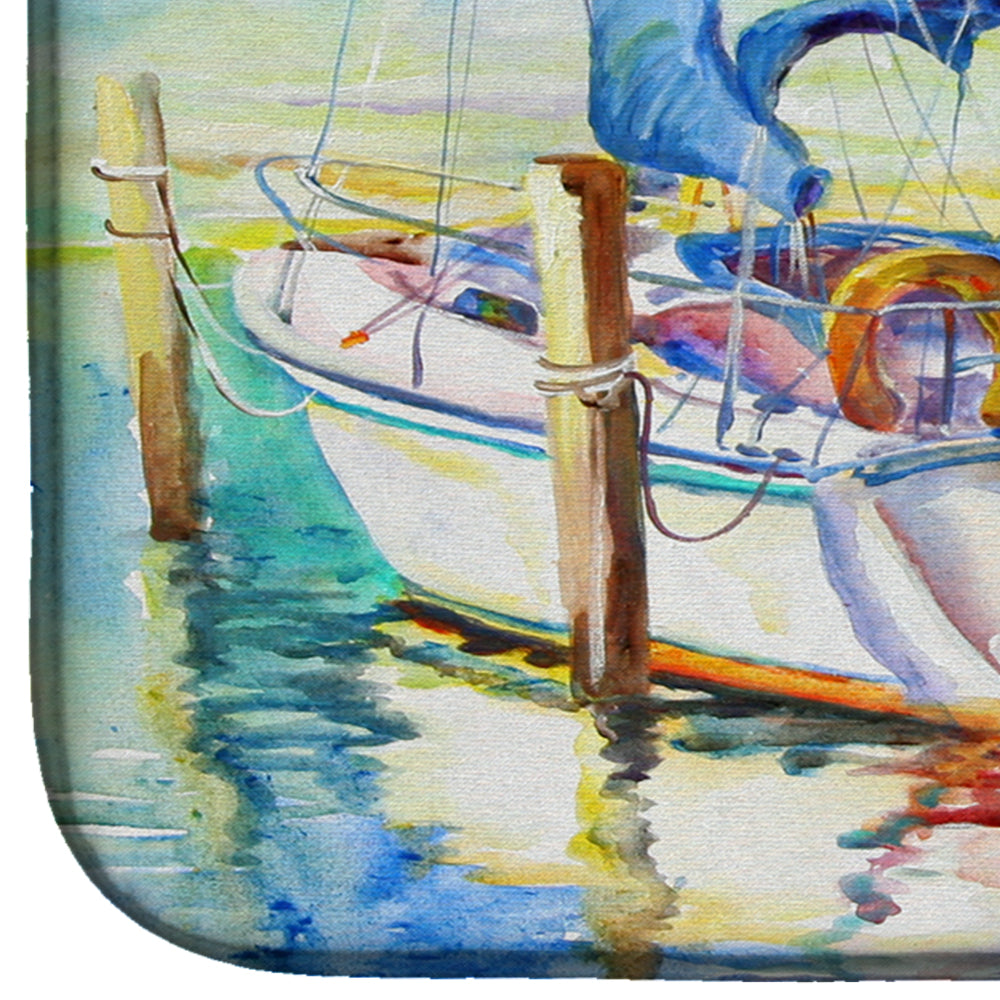 Towering Q Sailboat Dish Drying Mat Absorbent Dish Drying Mat Pad for Kitchen Counter Dish Drainer Mat for Countertop, 14 x 21", Multicolor