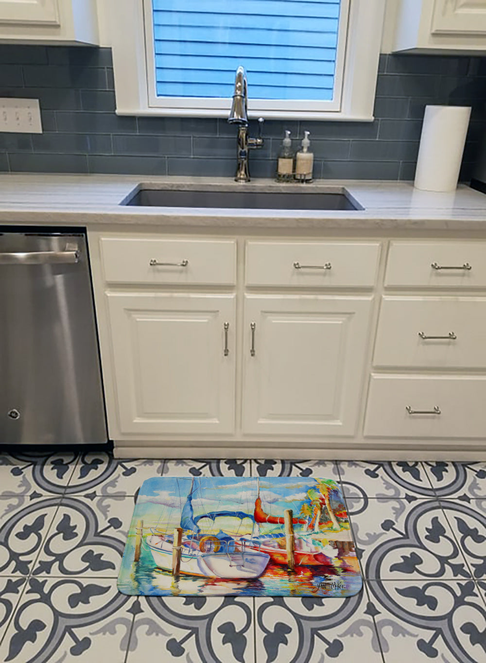 Towering Q Sailboat Memory Foam Kitchen Mat Machine Washable Anti-Fatigue Cushion Comfort Bath or Kitchen Rug