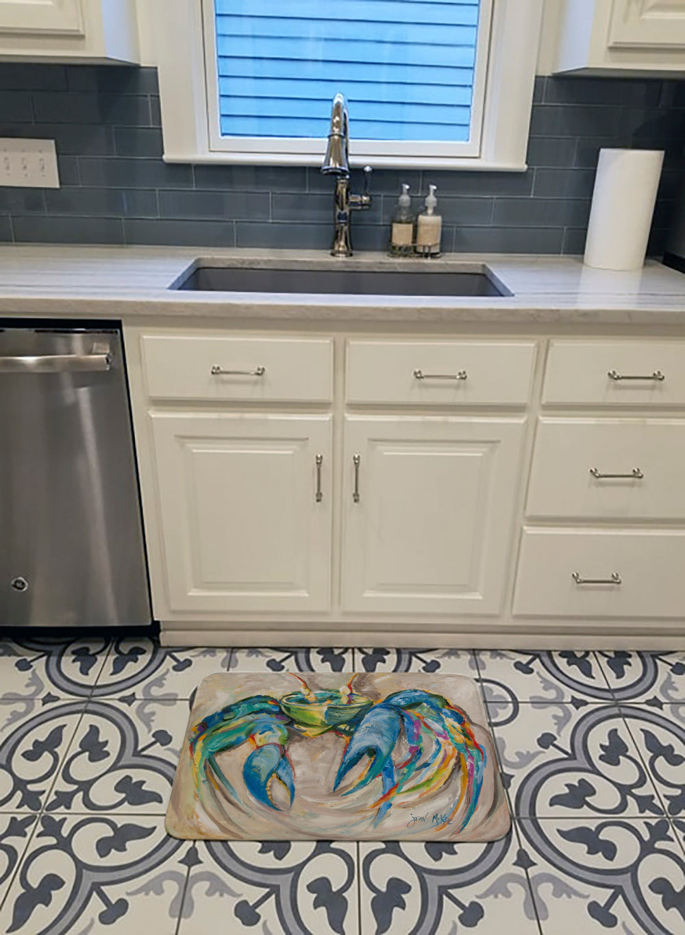 Blue Crab Memory Foam Kitchen Mat Machine Washable Anti-Fatigue Cushion Comfort Bath or Kitchen Rug