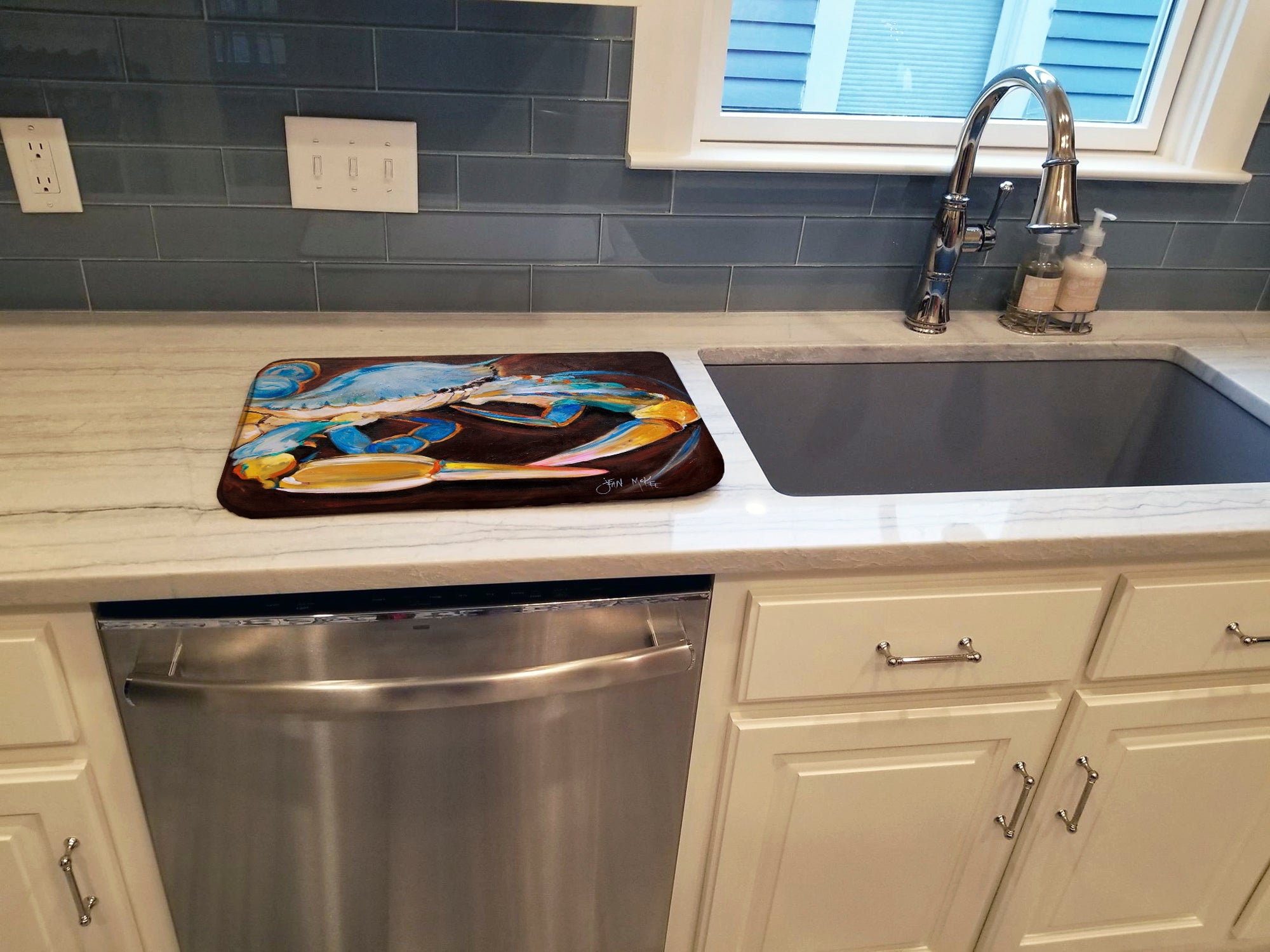 Blue Crab Dish Drying Mat Absorbent Dish Drying Mat Pad for Kitchen Counter Dish Drainer Mat for Countertop, 14 x 21", Multicolor