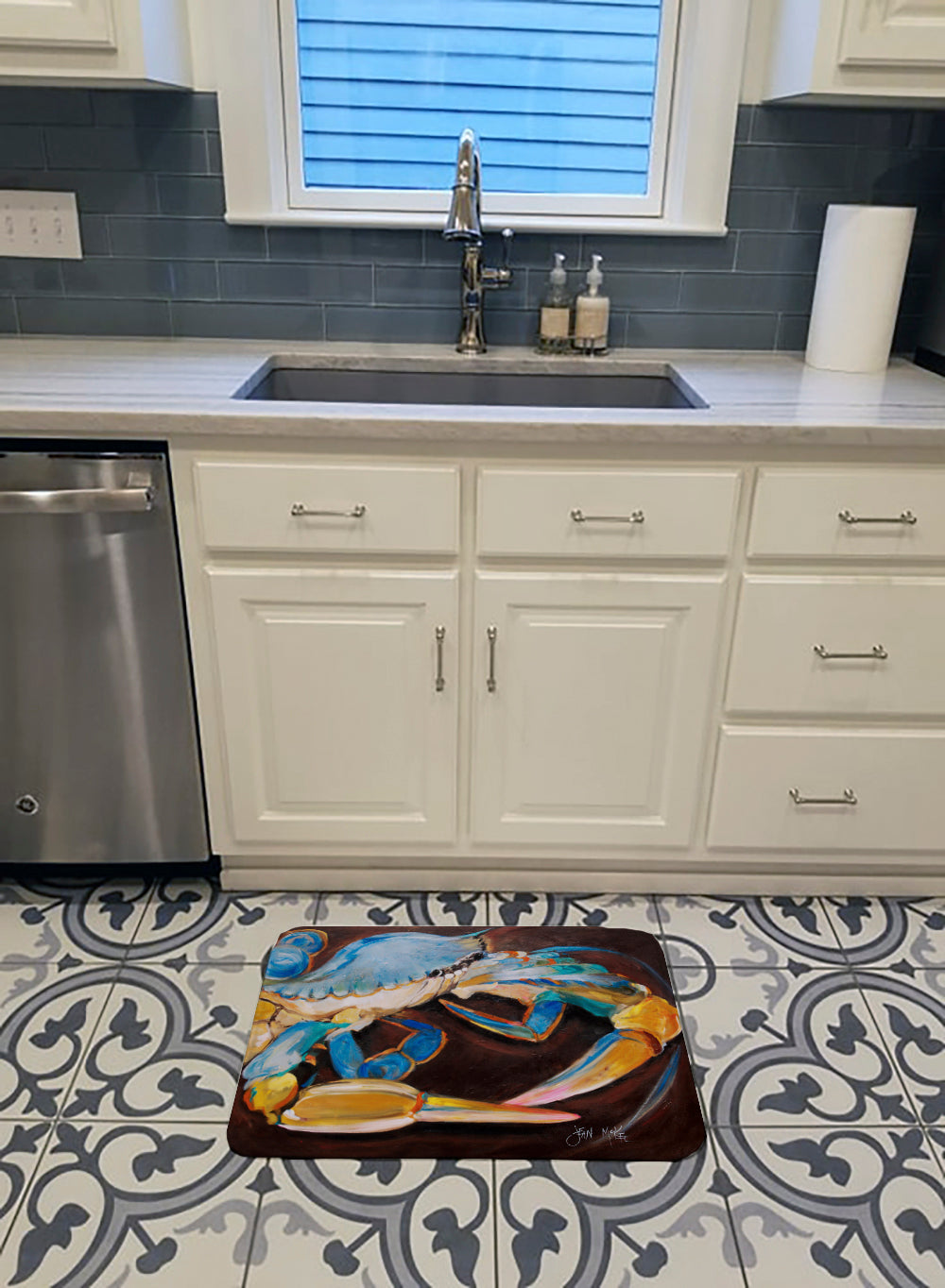 Blue Crab Memory Foam Kitchen Mat Machine Washable Anti-Fatigue Cushion Comfort Bath or Kitchen Rug