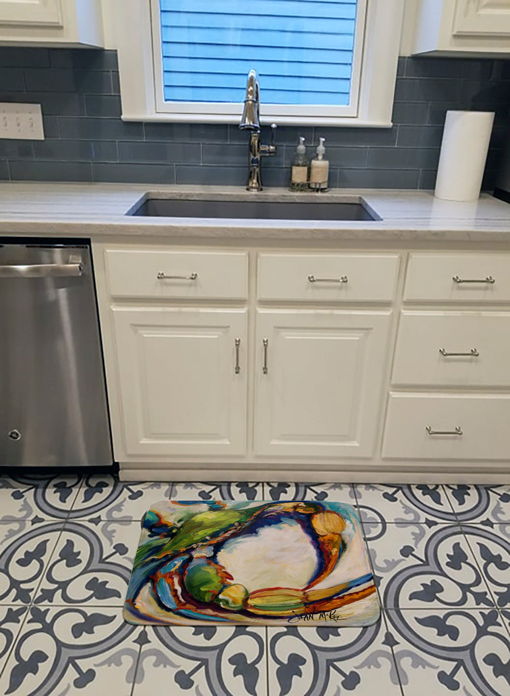 Blue Crab Memory Foam Kitchen Mat Machine Washable Anti-Fatigue Cushion Comfort Bath or Kitchen Rug