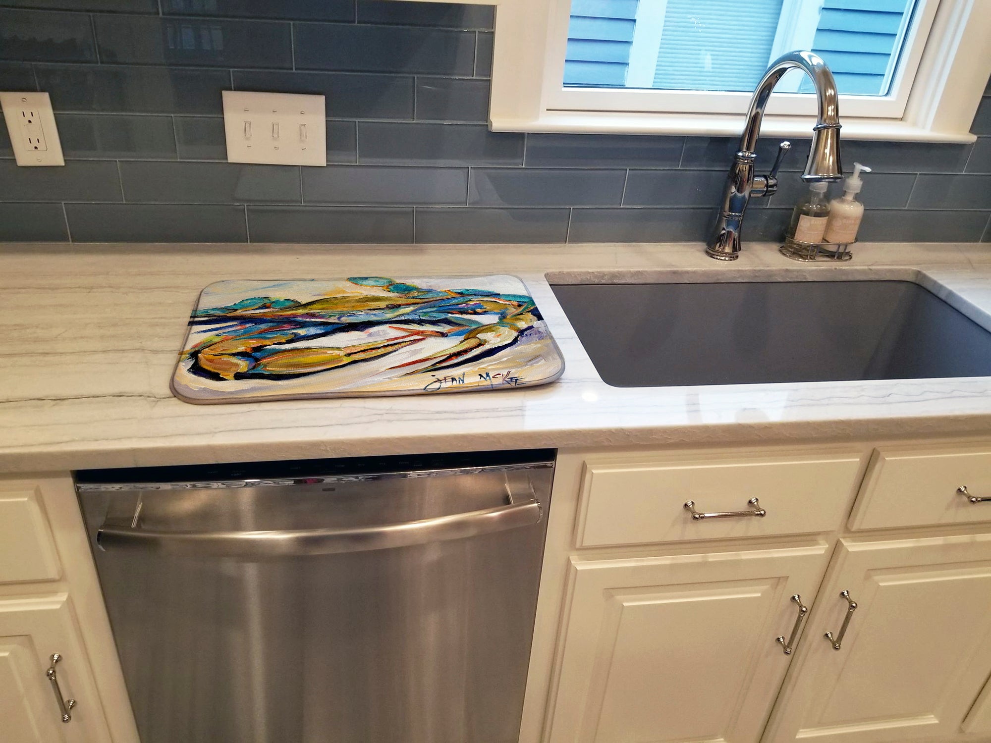 Blue Crab Dish Drying Mat Absorbent Dish Drying Mat Pad for Kitchen Counter Dish Drainer Mat for Countertop, 14 x 21", Multicolor
