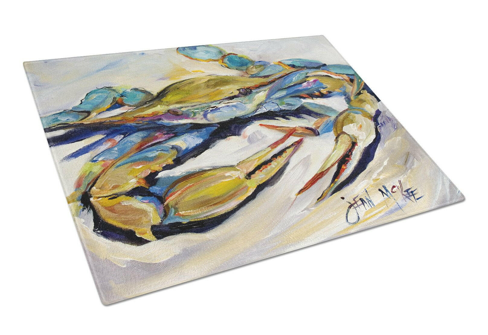 Blue Crab Cutting Board Tempered Glass Kitchen Cutting Surface, Heat Resistant Chopping, Non-Slip Feet, Food Prep & Serving