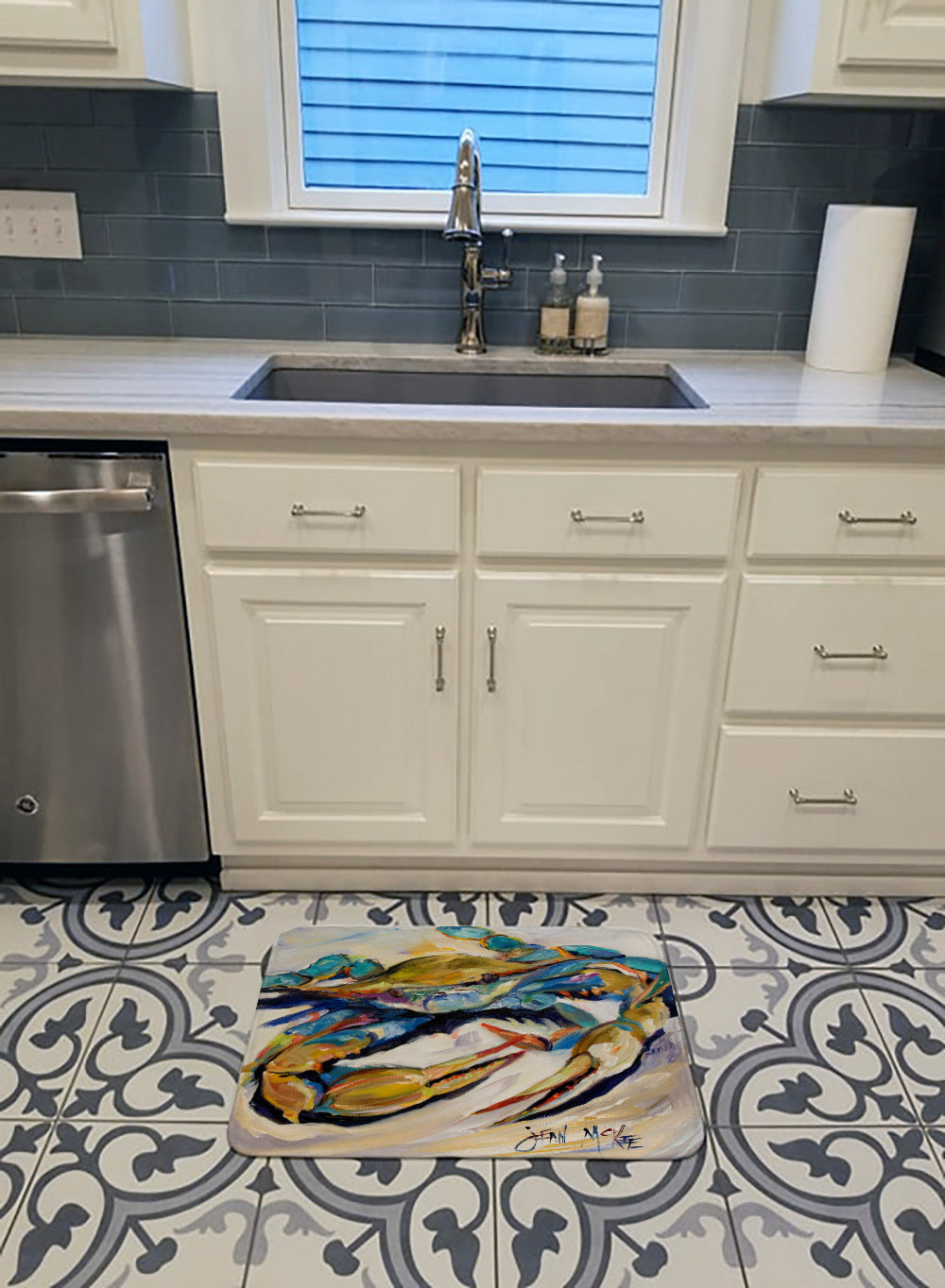 Blue Crab Memory Foam Kitchen Mat Machine Washable Anti-Fatigue Cushion Comfort Bath or Kitchen Rug