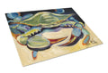 Blue Crab Cutting Board Tempered Glass Kitchen Cutting Surface, Heat Resistant Chopping, Non-Slip Feet, Food Prep & Serving