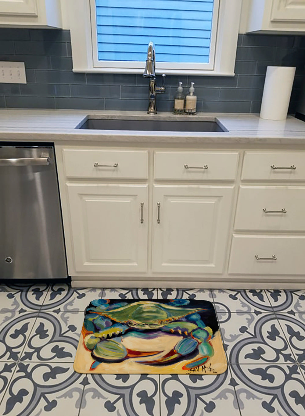Blue Crab Memory Foam Kitchen Mat Machine Washable Anti-Fatigue Cushion Comfort Bath or Kitchen Rug