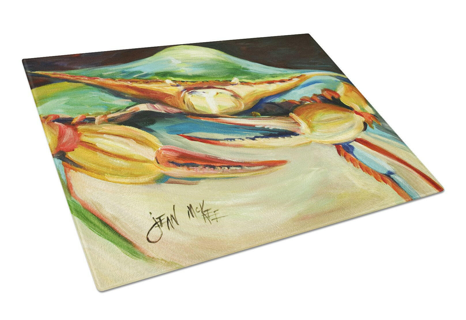 Blue Crab Cutting Board Tempered Glass Kitchen Cutting Surface, Heat Resistant Chopping, Non-Slip Feet, Food Prep & Serving