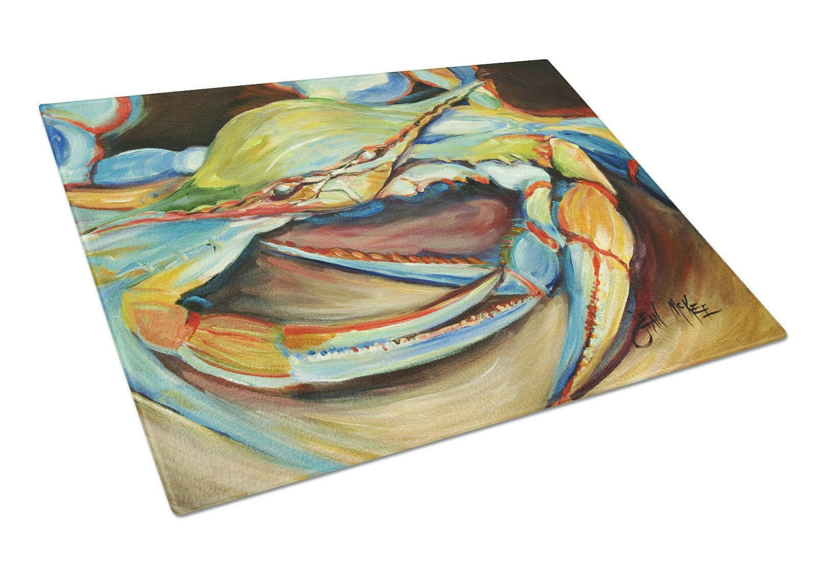 Blue Crab Cutting Board Tempered Glass Kitchen Cutting Surface, Heat Resistant Chopping, Non-Slip Feet, Food Prep & Serving