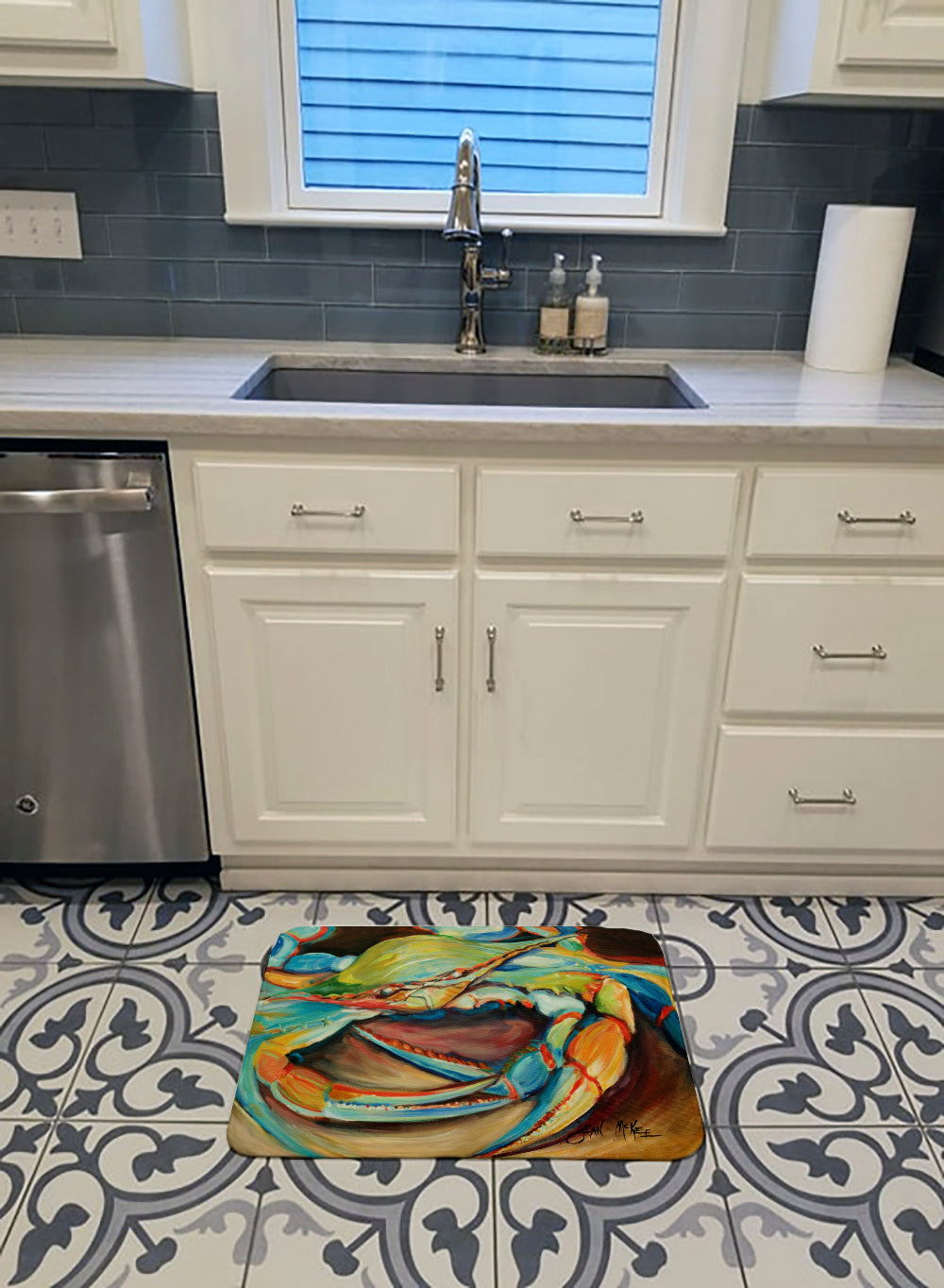 Blue Crab Memory Foam Kitchen Mat Machine Washable Anti-Fatigue Cushion Comfort Bath or Kitchen Rug