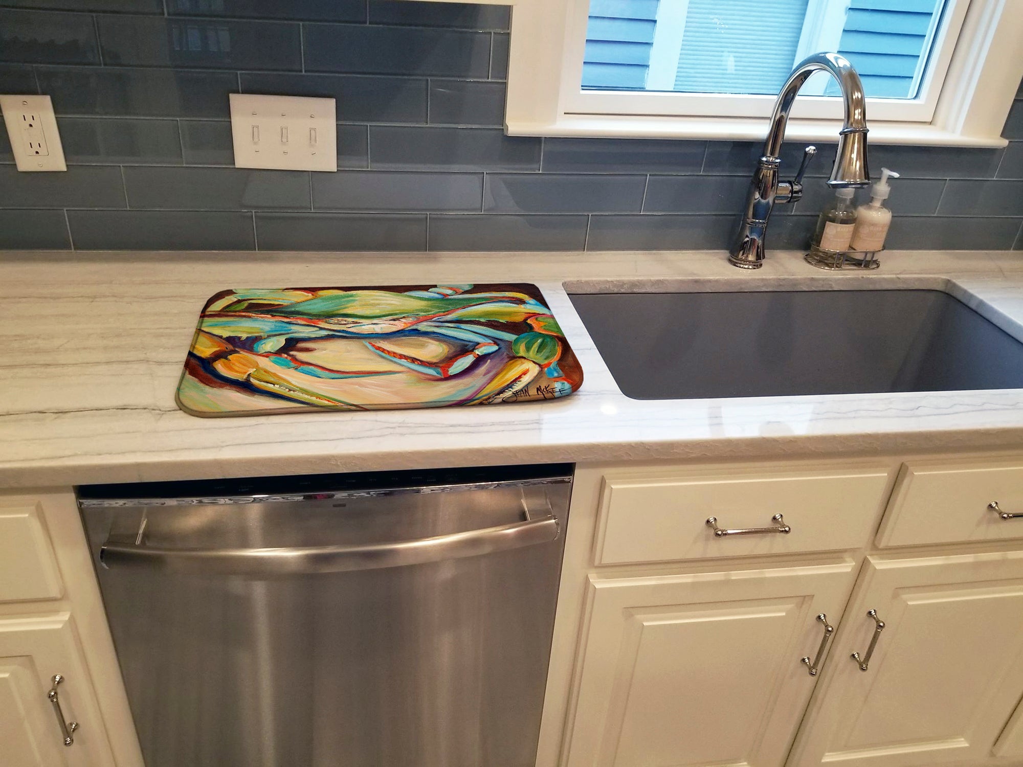Blue Crab Dish Drying Mat Absorbent Dish Drying Mat Pad for Kitchen Counter Dish Drainer Mat for Countertop, 14 x 21", Multicolor