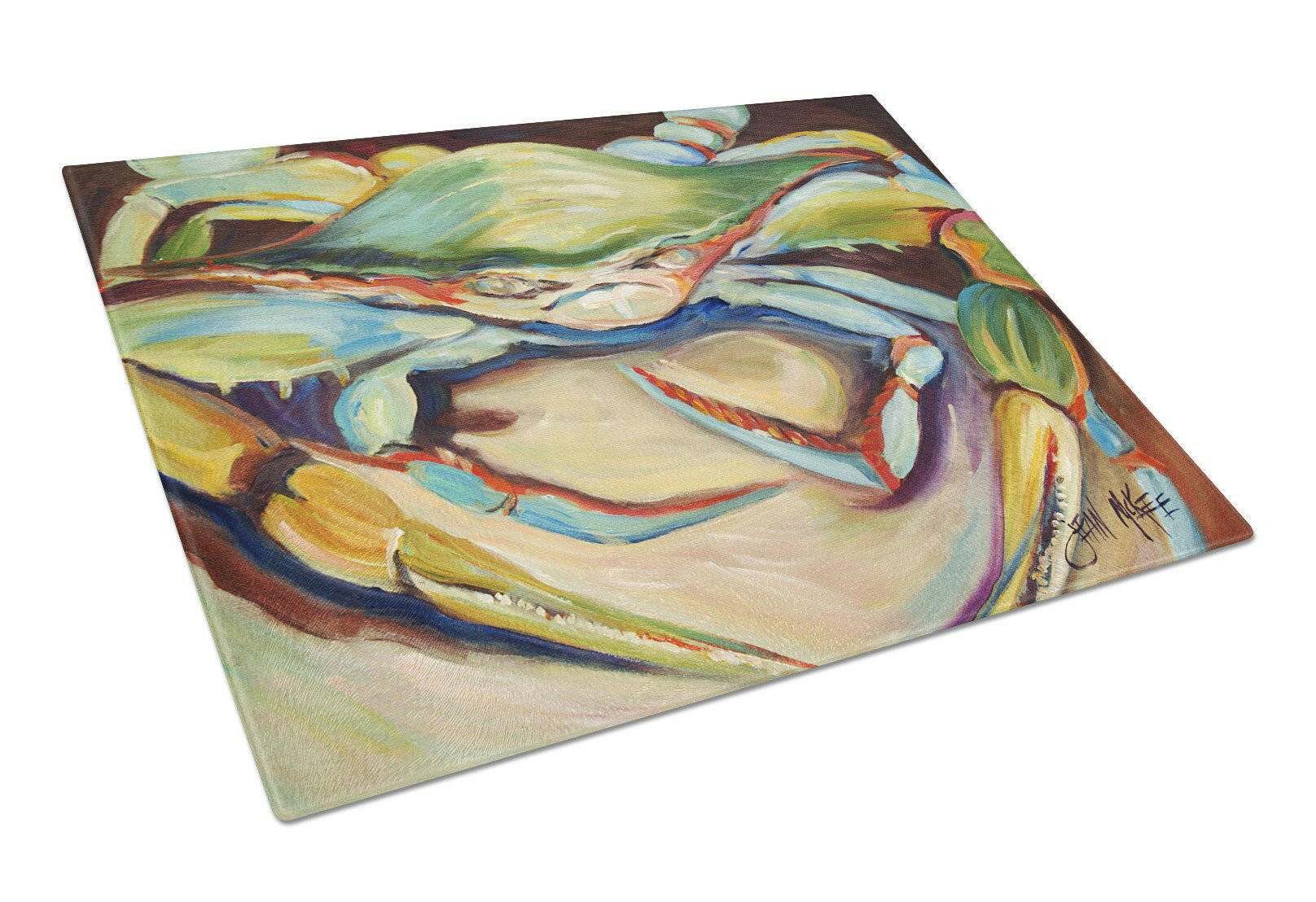 Blue Crab Cutting Board Tempered Glass Kitchen Cutting Surface, Heat Resistant Chopping, Non-Slip Feet, Food Prep & Serving