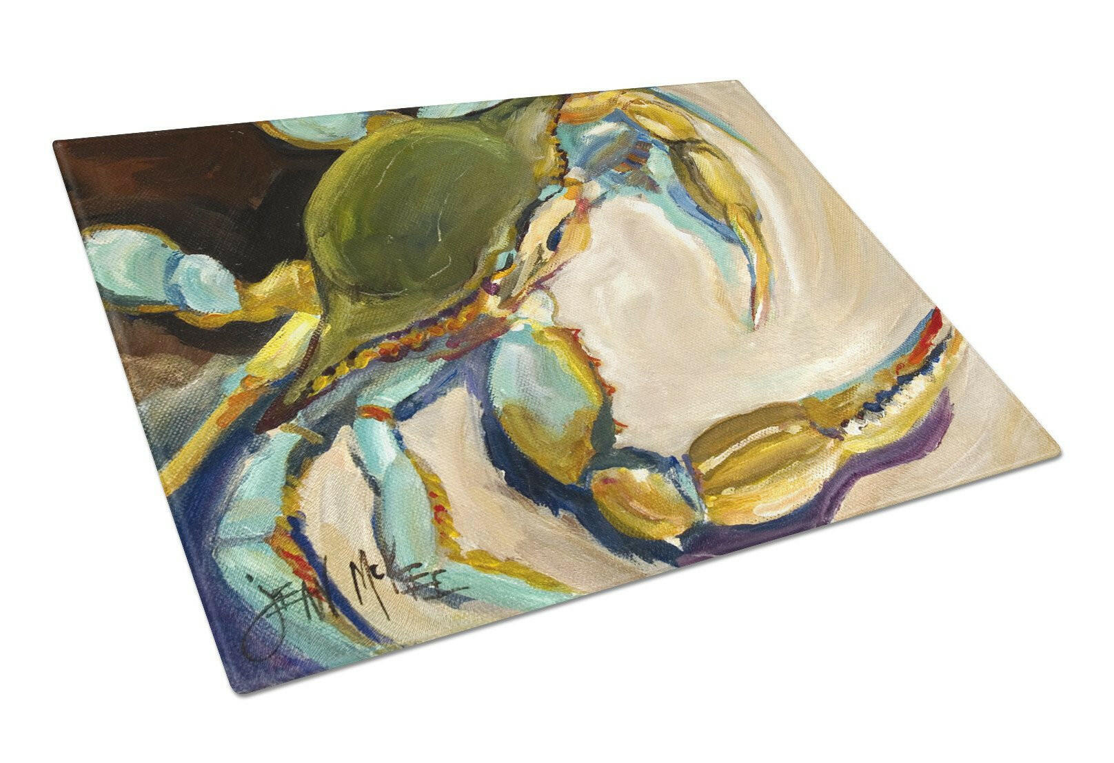 Blue Crab Cutting Board Tempered Glass Kitchen Cutting Surface, Heat Resistant Chopping, Non-Slip Feet, Food Prep & Serving