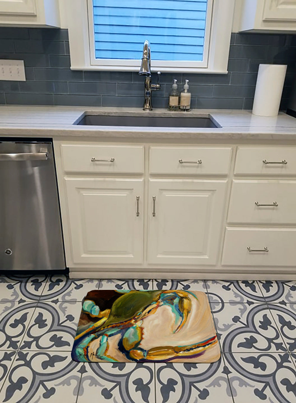 Blue Crab Memory Foam Kitchen Mat Machine Washable Anti-Fatigue Cushion Comfort Bath or Kitchen Rug