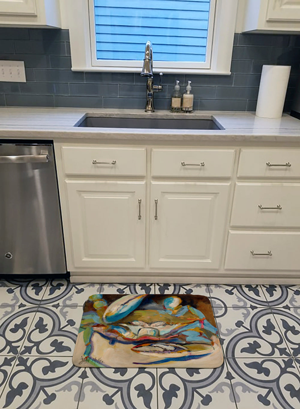 Big Crab Claw Blue Crab Memory Foam Kitchen Mat Machine Washable Anti-Fatigue Cushion Comfort Bath or Kitchen Rug