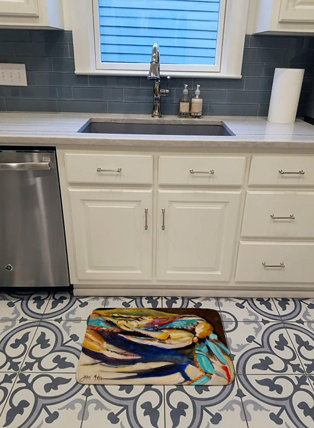 Crab to Crab Blue Crab Memory Foam Kitchen Mat Machine Washable Anti-Fatigue Cushion Comfort Bath or Kitchen Rug