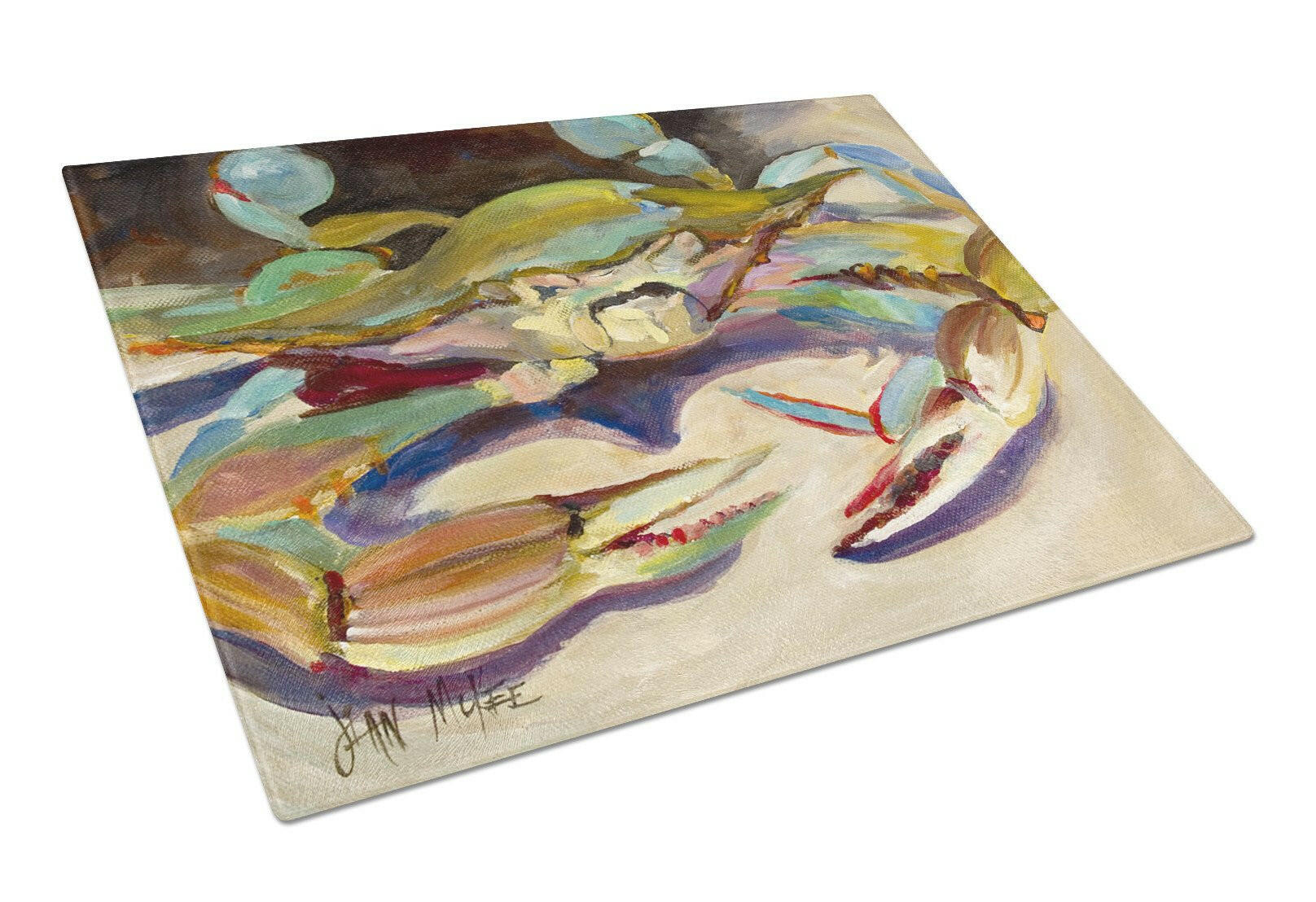 Blue Crab Tail Fin Cutting Board Tempered Glass Kitchen Cutting Surface, Heat Resistant Chopping, Non-Slip Feet, Food Prep & Serving