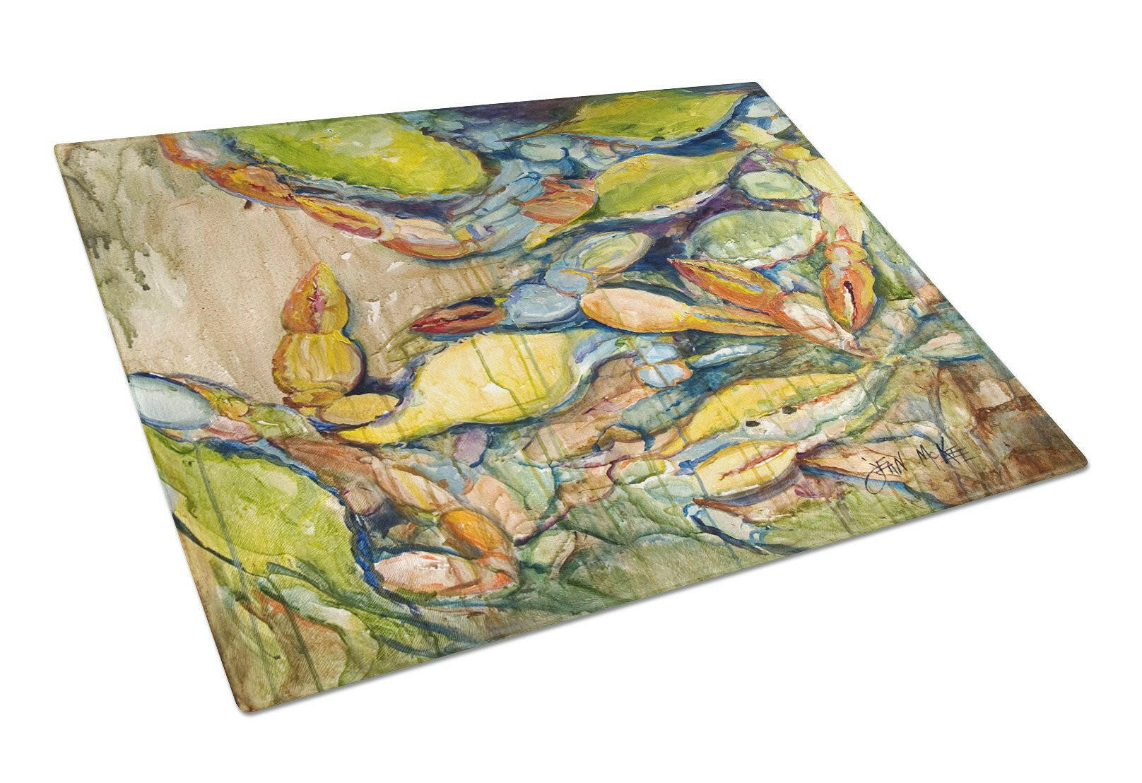 Jubilee Blue Crab Cutting Board Tempered Glass Kitchen Cutting Surface, Heat Resistant Chopping, Non-Slip Feet, Food Prep & Serving