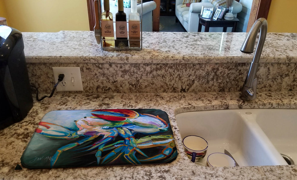 Blue Crab Dish Drying Mat Absorbent Dish Drying Mat Pad for Kitchen Counter Dish Drainer Mat for Countertop, 14 x 21", Multicolor