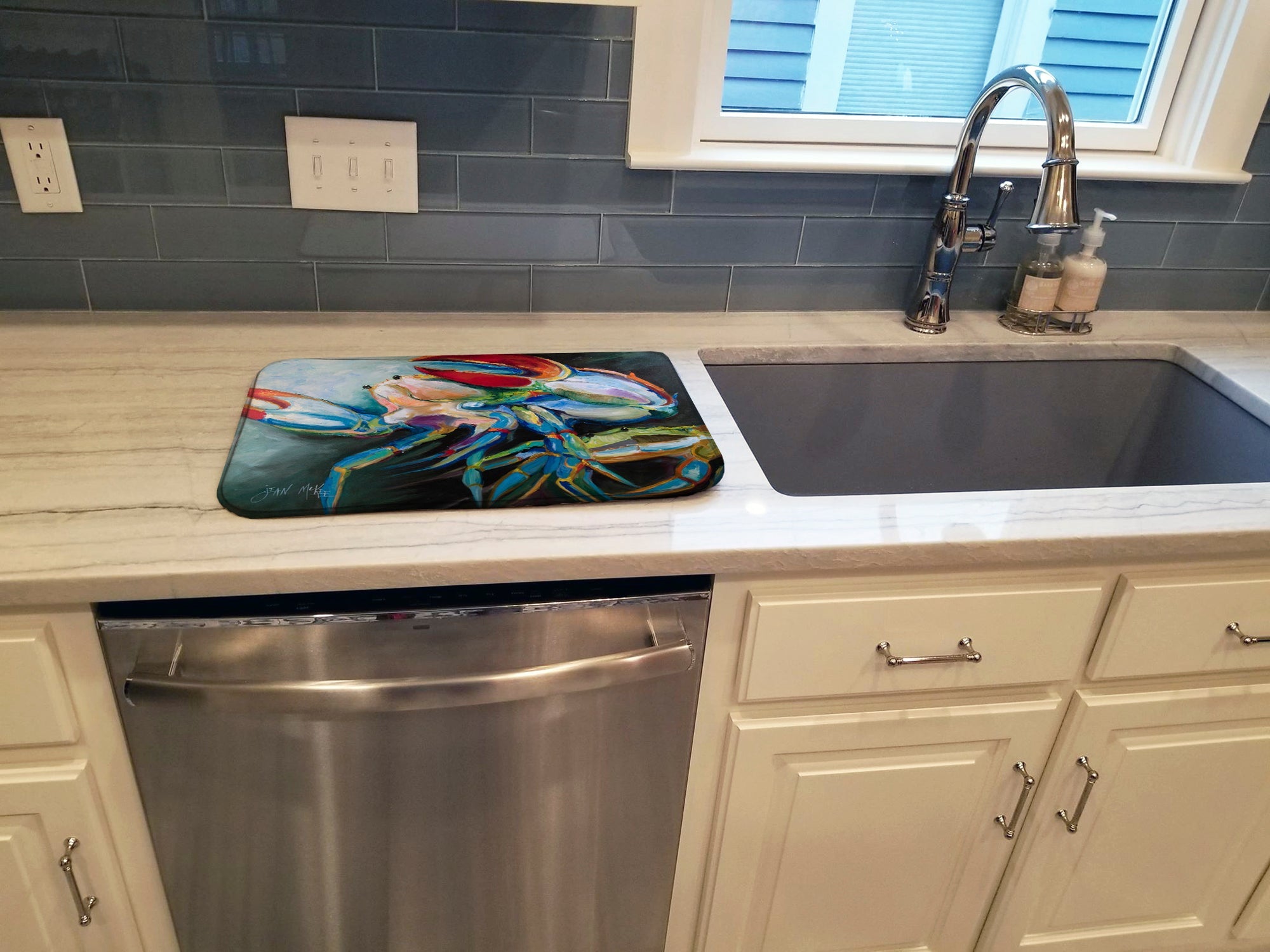 Blue Crab Dish Drying Mat Absorbent Dish Drying Mat Pad for Kitchen Counter Dish Drainer Mat for Countertop, 14 x 21", Multicolor
