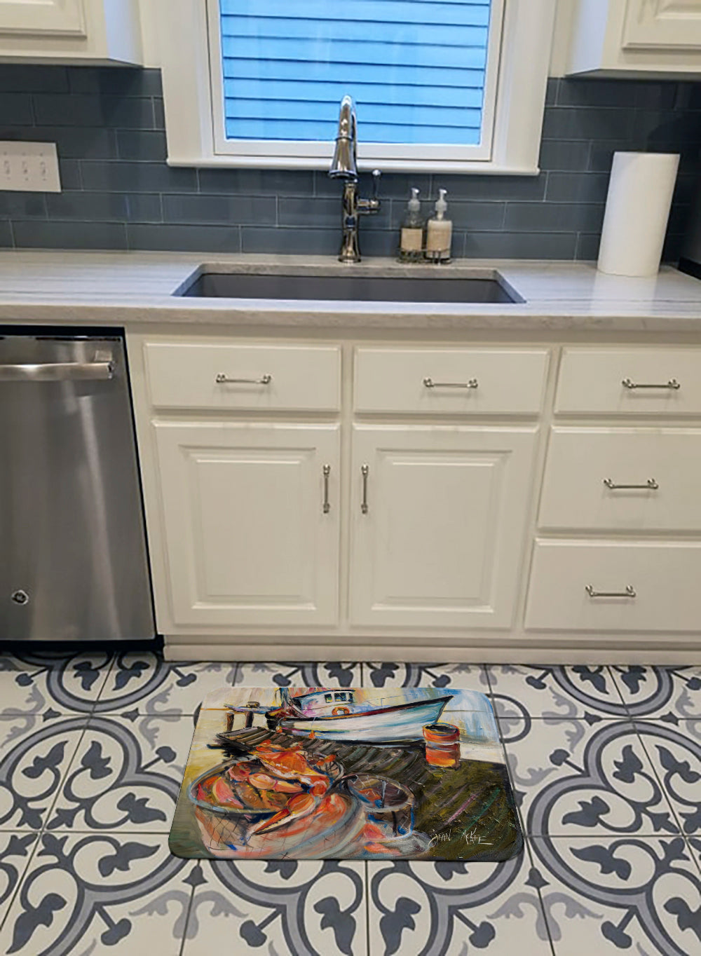 Blue Crab Trap Memory Foam Kitchen Mat Machine Washable Anti-Fatigue Cushion Comfort Bath or Kitchen Rug