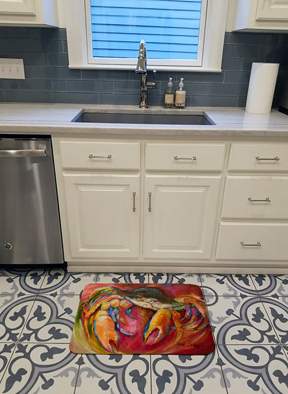 Blue Crab Stars Memory Foam Kitchen Mat Machine Washable Anti-Fatigue Cushion Comfort Bath or Kitchen Rug