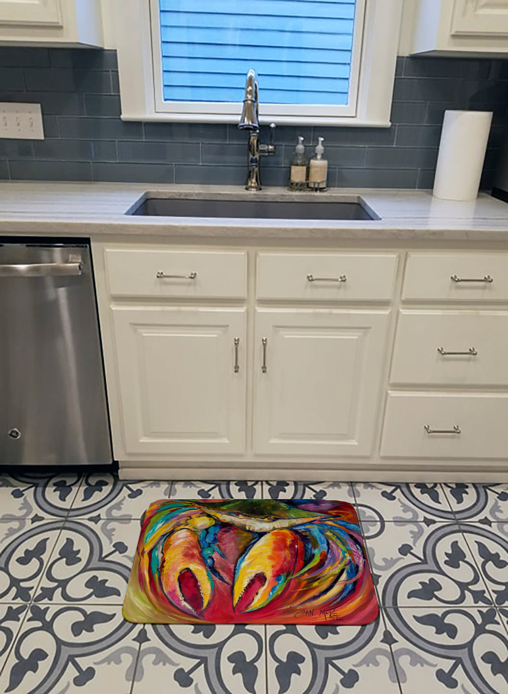 Blue Crab Stars Memory Foam Kitchen Mat Machine Washable Anti-Fatigue Cushion Comfort Bath or Kitchen Rug