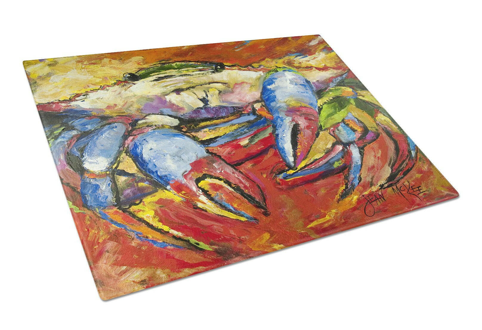 Blue Crab Red Cutting Board Tempered Glass Kitchen Cutting Surface, Heat Resistant Chopping, Non-Slip Feet, Food Prep & Serving