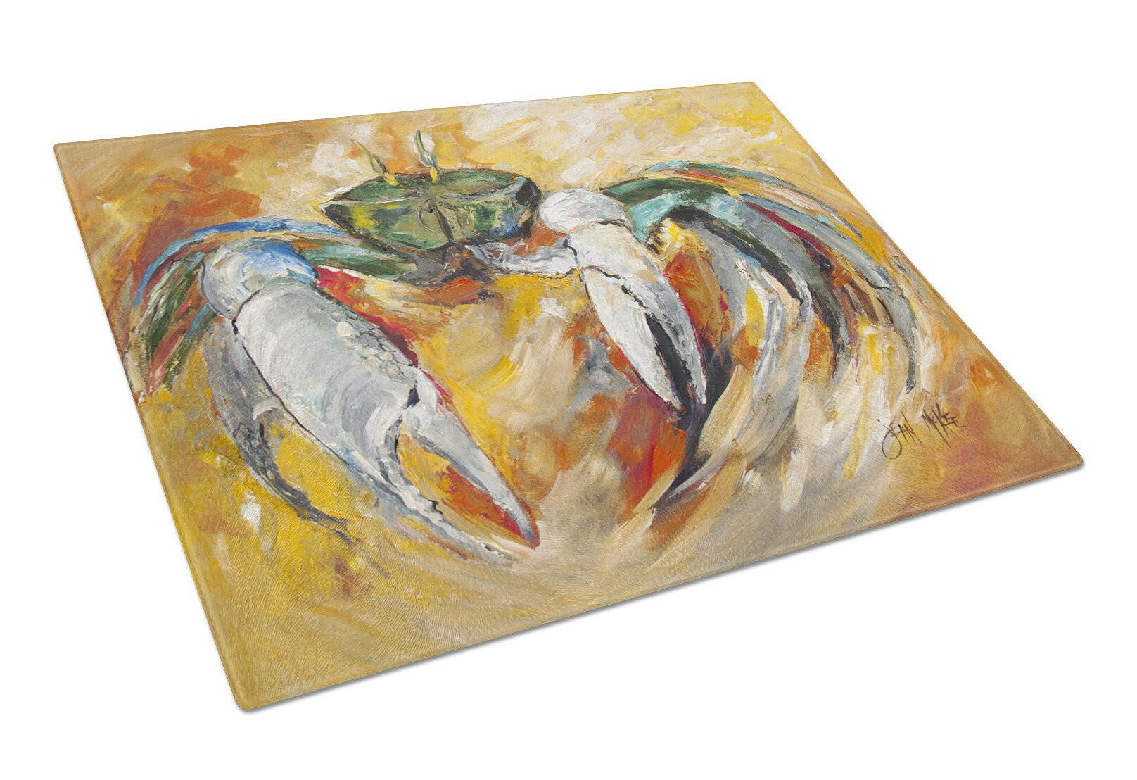 Blue Crab Cutting Board Tempered Glass Kitchen Cutting Surface, Heat Resistant Chopping, Non-Slip Feet, Food Prep & Serving