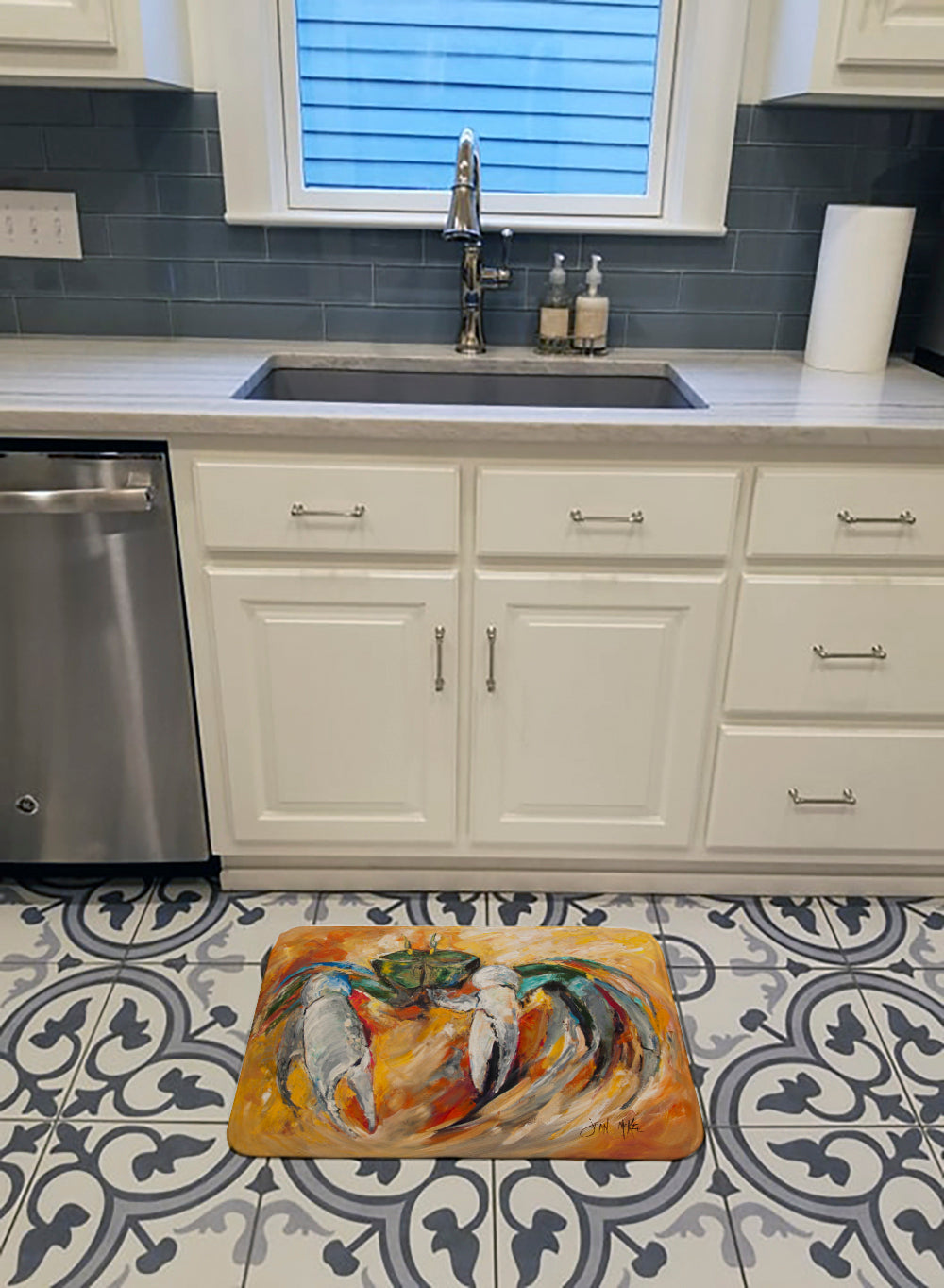 Blue Crab Memory Foam Kitchen Mat Machine Washable Anti-Fatigue Cushion Comfort Bath or Kitchen Rug
