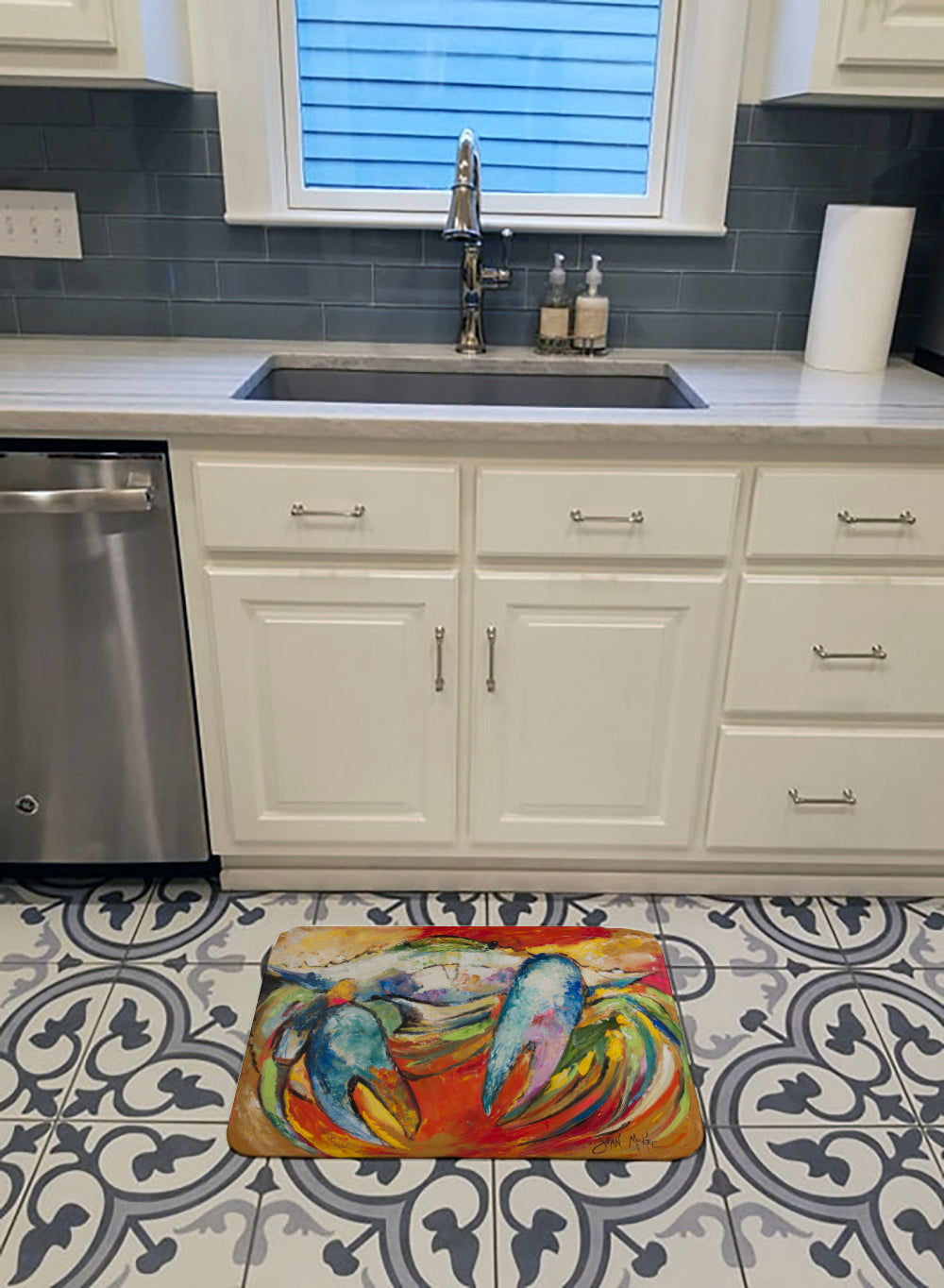 Blue Crab Memory Foam Kitchen Mat Machine Washable Anti-Fatigue Cushion Comfort Bath or Kitchen Rug