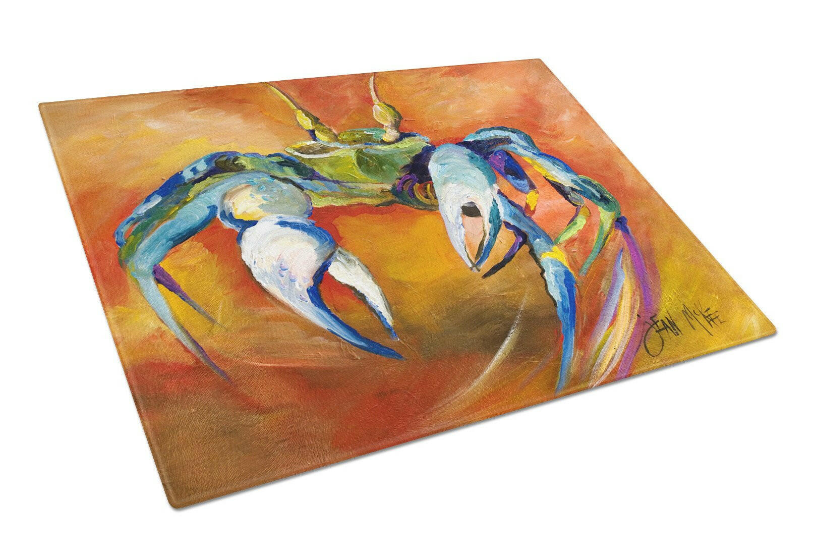 Blue Crab Cutting Board Tempered Glass Kitchen Cutting Surface, Heat Resistant Chopping, Non-Slip Feet, Food Prep & Serving