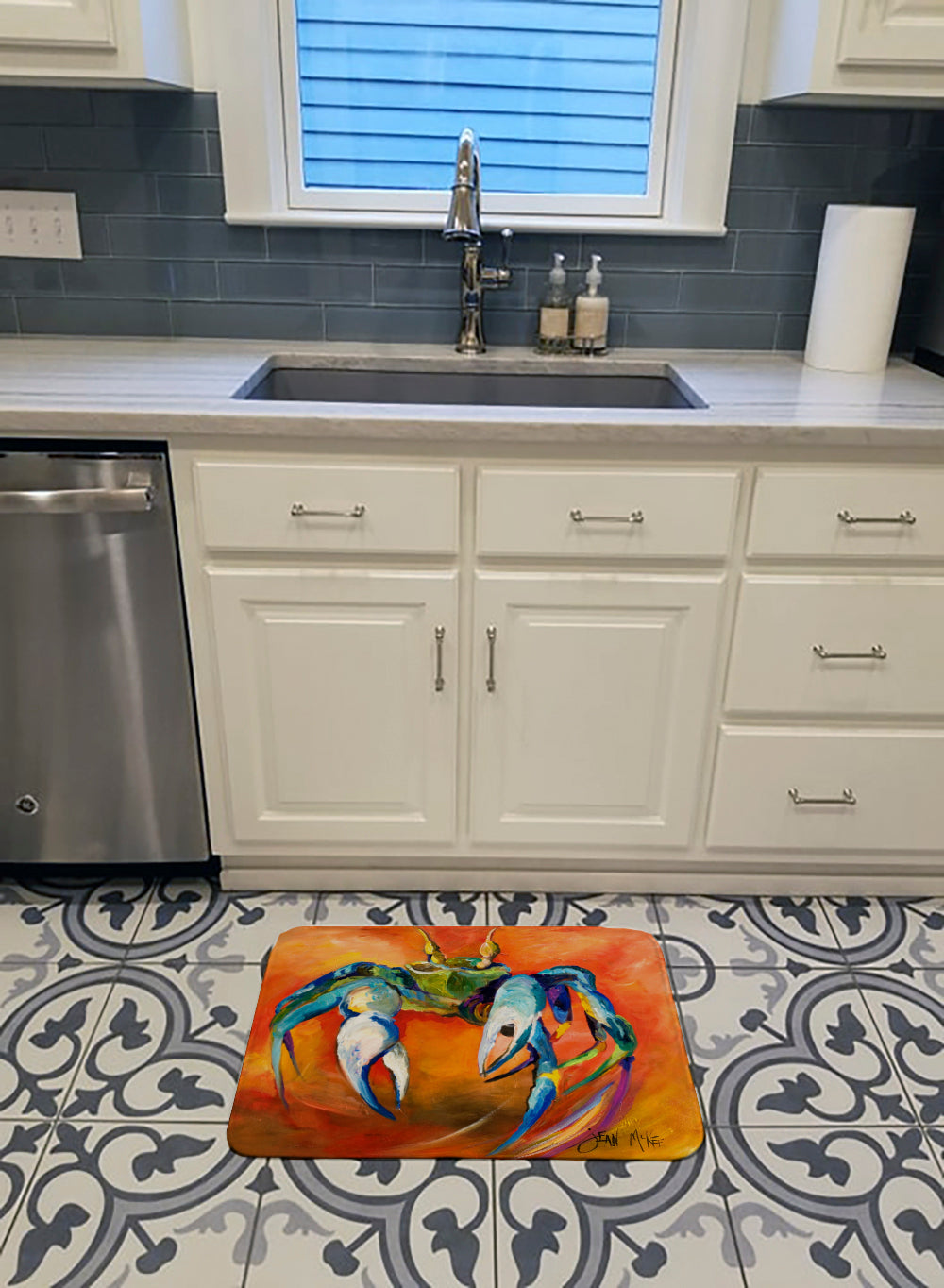 Blue Crab Memory Foam Kitchen Mat Machine Washable Anti-Fatigue Cushion Comfort Bath or Kitchen Rug