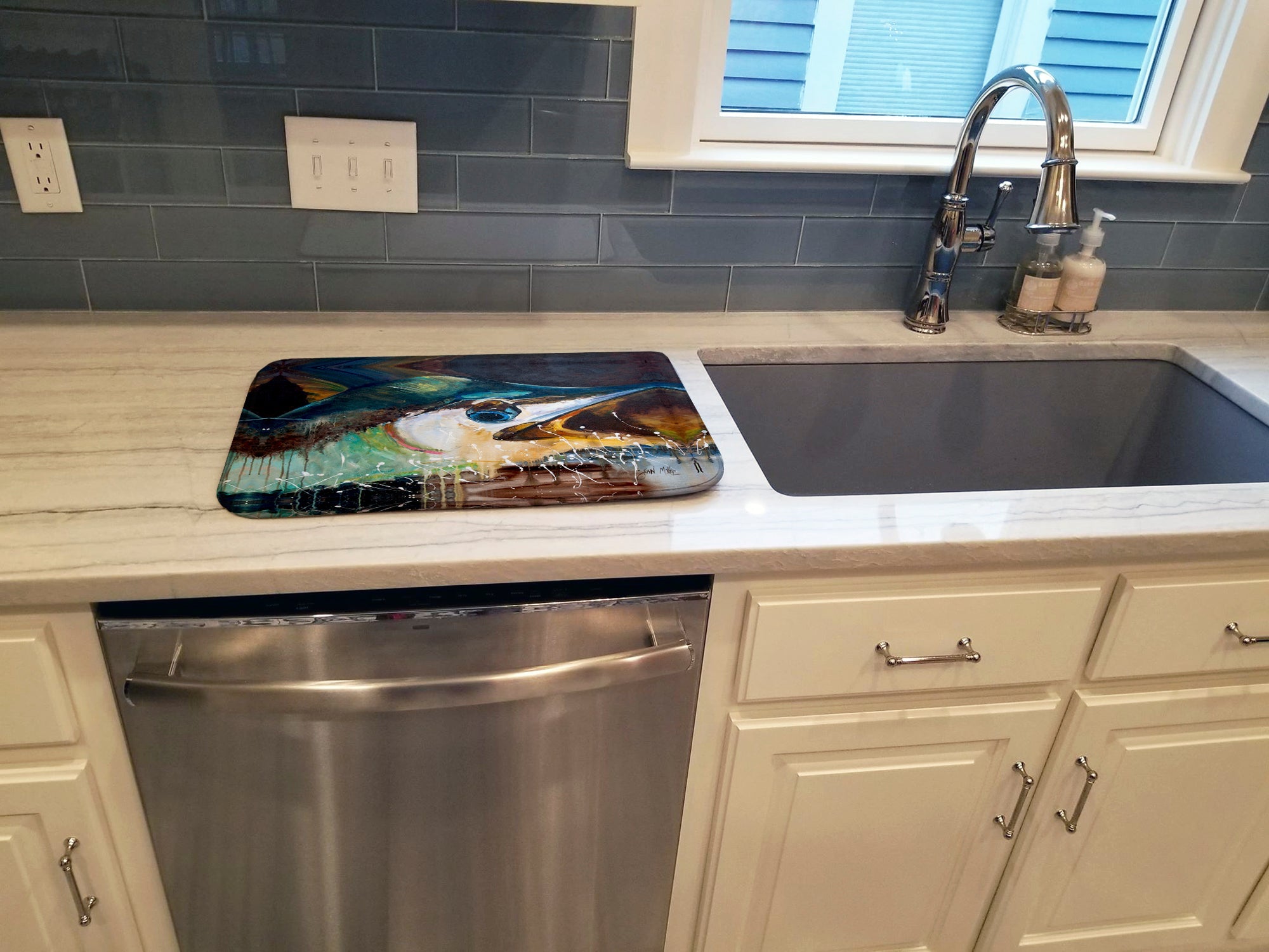 Blue Marlin Dish Drying Mat Absorbent Dish Drying Mat Pad for Kitchen Counter Dish Drainer Mat for Countertop, 14 x 21", Multicolor